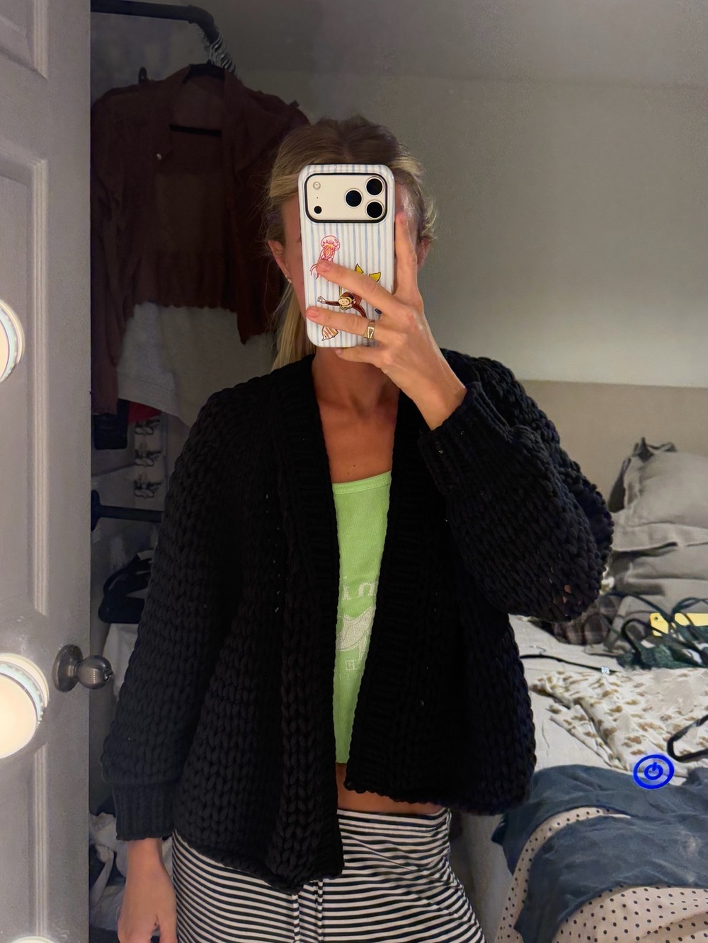 Margaret O'Leary Black Chunky Open-Front Knit Cardigan